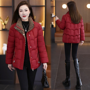 红色立领羽绒棉服女款冬季2025新款宽松加厚保暖女士休闲棉衣外套