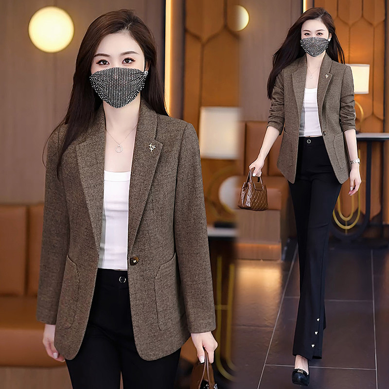 格子西装外套女春款2026新款修身显瘦气质一粒扣休闲女士西服上衣