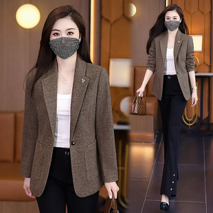 格子西装外套女春款2026新款修身显瘦气质一粒扣休闲女士西服上衣