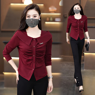 长袖t恤女春款2026年新款洋气小衫春季减龄时尚修身显瘦女士上衣