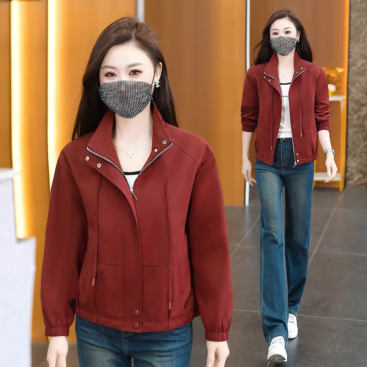 短款立领夹克外套女春款2026新款小个子宽松显瘦百搭女士休闲上衣