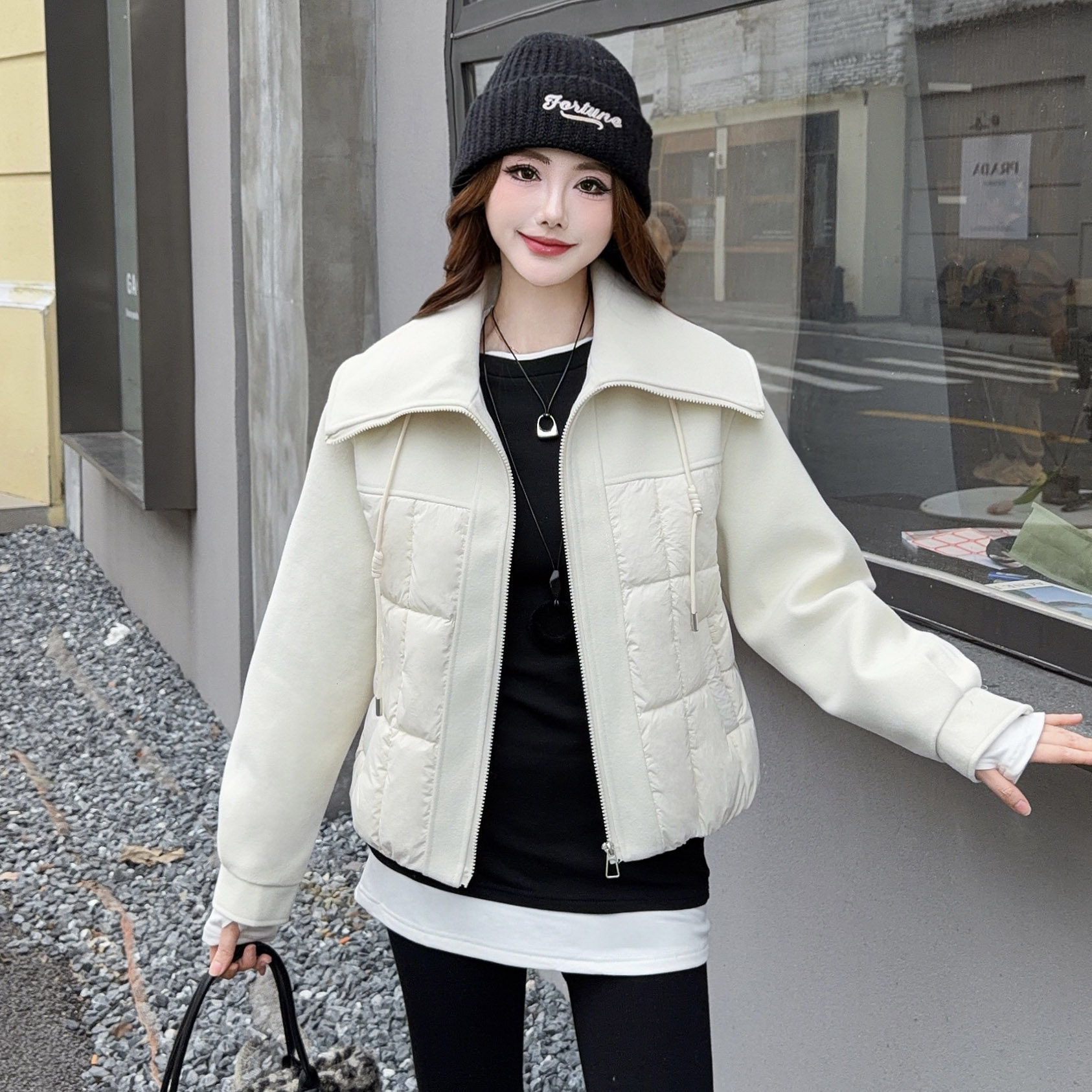 毛呢拼接棉衣外套女冬季2025新款小个子短款宽松休闲翻领保暖上衣,女装/女士精品,棉衣/棉服,淘宝优惠券,粉丝福利购,淘宝优惠卷