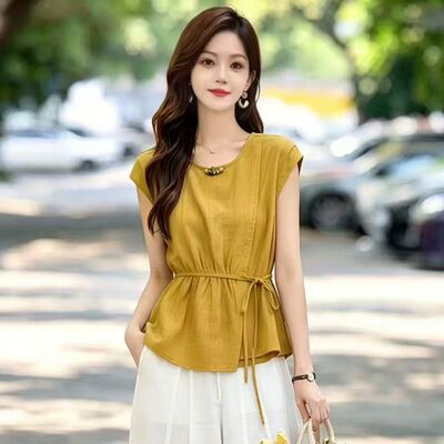 设计感无袖衬衫女夏季薄款