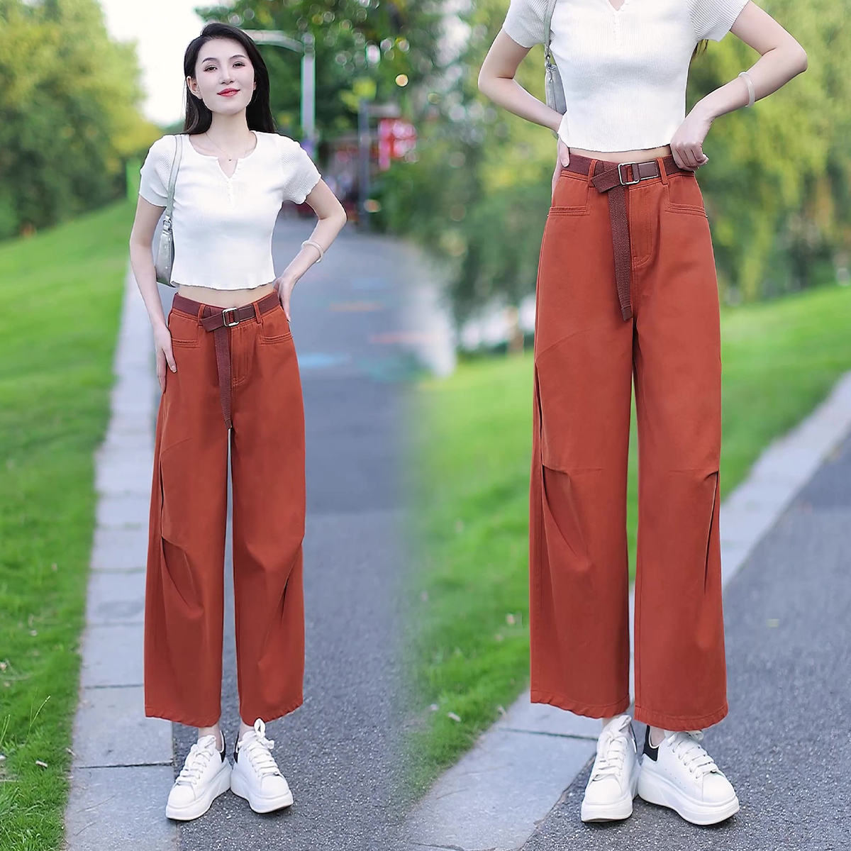 窄版阔腿裤女夏季薄款2025年新款休闲九分裤子宽松显瘦女士直筒裤