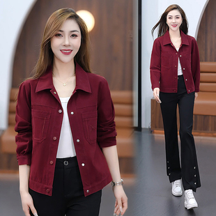 红色休闲短外套女春款2026年新款小个子宽松显瘦百搭女士夹克上衣