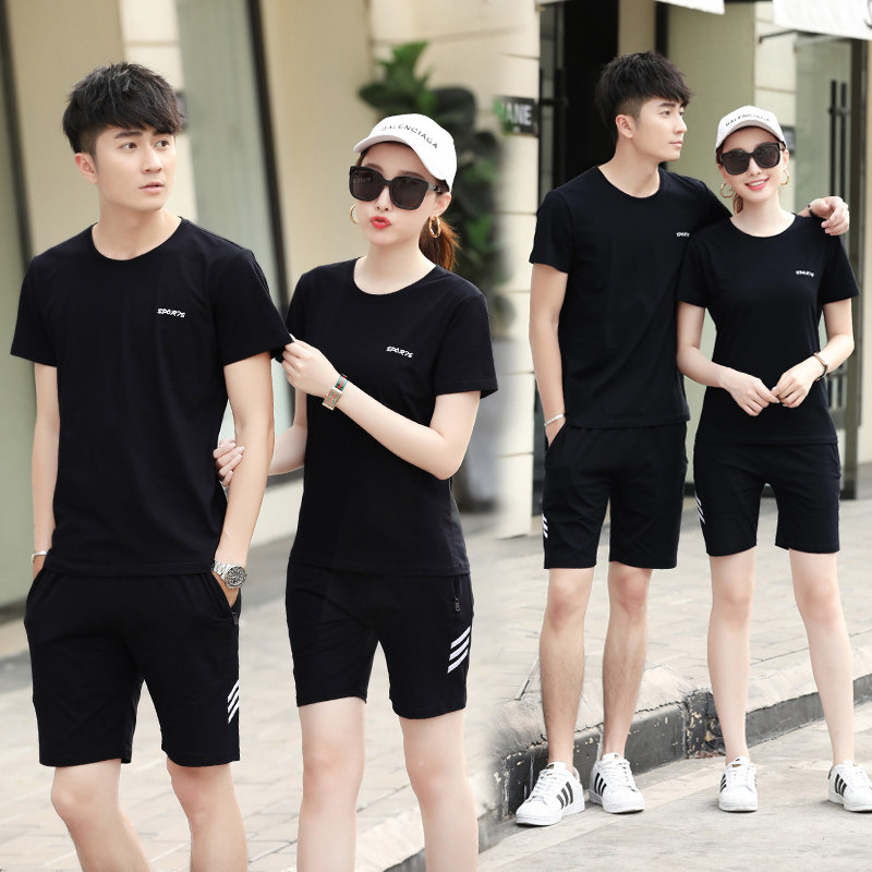 短袖短裤运动服男女夏季情侣纯棉休闲套装半袖T恤大码运动服圆领