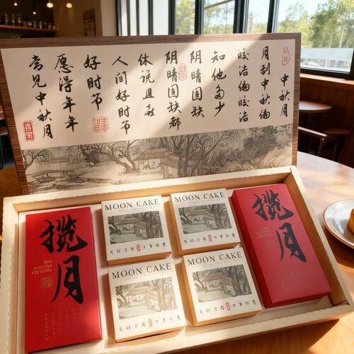 中秋揽月月饼礼盒包装盒流心广式鲜肉蛋黄酥盒子8粒装中秋软空盒