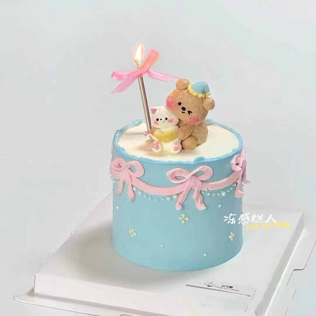 小红书同款情人节小熊蛋糕装饰叠叠乐可爱卡通情侣纪念烘焙摆件