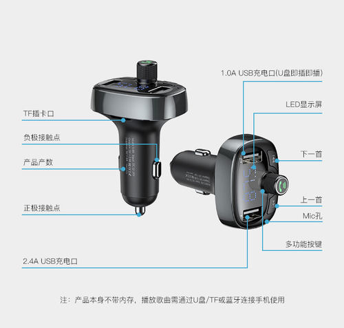 倍思车载mp3蓝牙播放器 FM发射器免提电话U盘/TF卡快充车载充电器
