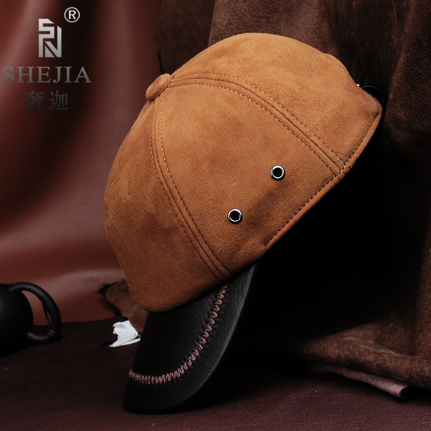 山羊绒面皮前进帽棒球中老年皮帽