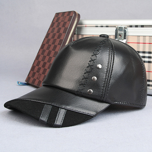 秋冬季男式中老年薄款真皮棒球帽 休闲老人羊皮鸭舌帽爸爸皮帽子