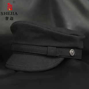 俄式春夏秋季男女中青年休闲平顶机车帽子 舞台表演帆布船长帽