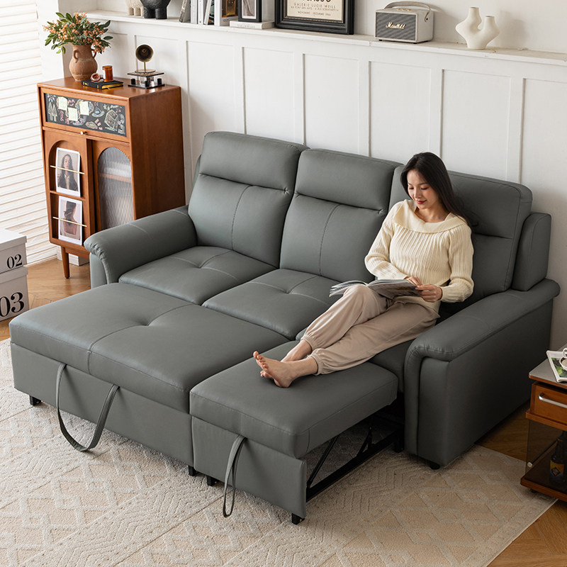 高端真皮多功能沙发床一体两用小户型双人伸缩床三人位带贵妃实木