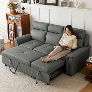 高端真皮多功能沙发床一体两用小户型双人伸缩床三人位带贵妃实木