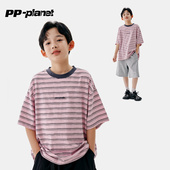 PP星球男童休闲百搭短袖 T恤中大童夏新款 体恤儿童轻薄百搭条纹t恤