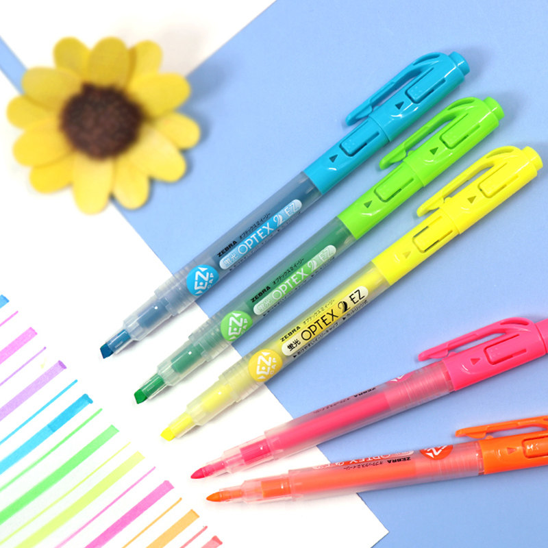 日本zebra斑马荧光笔wkt11易手控学生用4mm斜头按动荧光色笔标记笔