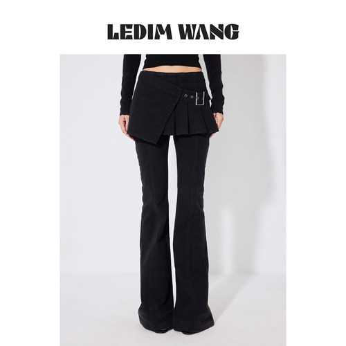 LEDIMWANG复古搭片微喇牛仔裤