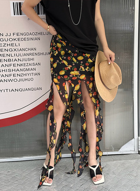 LEDIM WANG【白标系列】荷叶海带半身裙女夏黑色包臀短裙2025新款