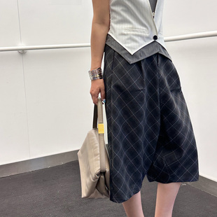 格纹低裆八分裤 黑标系列 女夏阔腿休闲长裤 新款 LEDIM 长裤 WANG