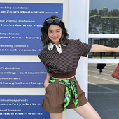 短袖 LEDIM 方肩条纹poloT恤女夏2025新款 修身 WANG 红标系列