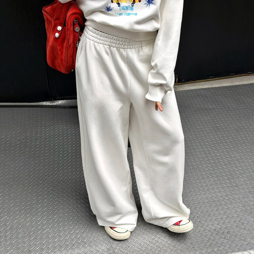 LEDIM WANG红标宽松抓绒休闲裤卫裤女白色慵懒阔腿长裤25秋冬新款