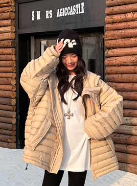 LEDIM WANG卡其色90白鹅绒龟背排骨羽绒服女25冬新款轻薄修身外套