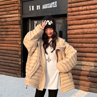 LEDIM WANG卡其色90白鹅绒龟背排骨羽绒服女25冬新款轻薄修身外套