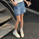 WANG A型拉链牛仔半身裙女牛仔蓝纯棉修身 短裙2026春季 LEDIM 新款