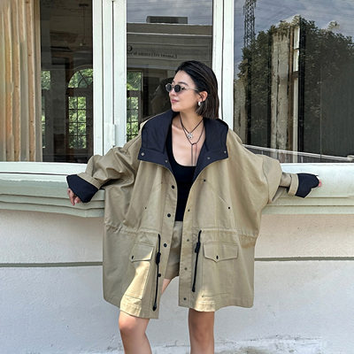 LEDIMWANG连帽阔版卡其色风衣