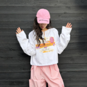 WANG印花拉链短款 长袖 T恤女白色百搭长袖 LEDIM 上衣2026春夏新款