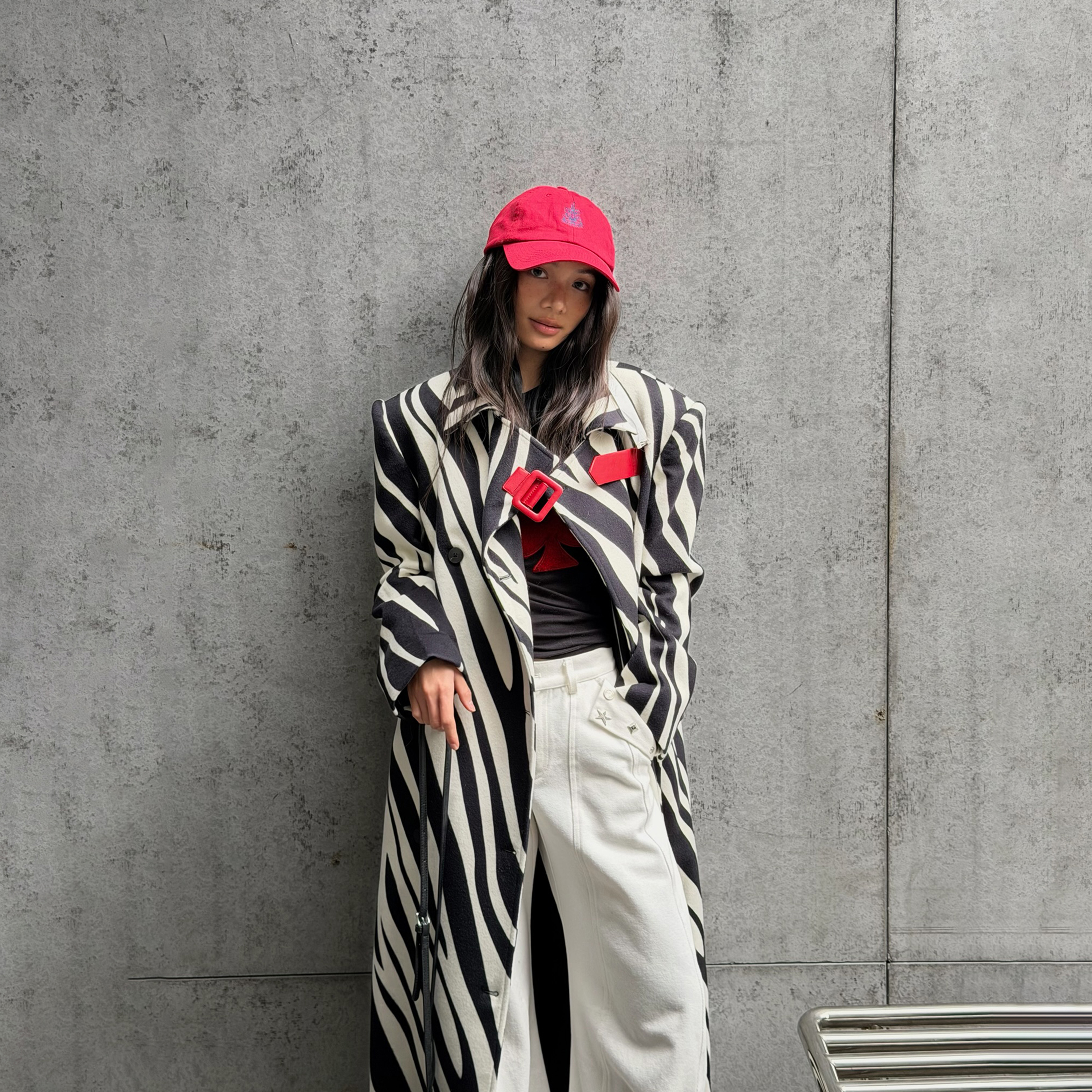 LEDIM WANG黑标斑马纹毛呢大衣女绵羊毛游牧风25秋冬新款长款外套