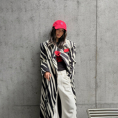 长款 LEDIM WANG黑标斑马纹毛呢大衣女绵羊毛游牧风25秋冬新款 外套