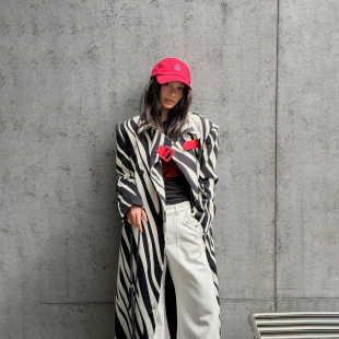 外套 长款 LEDIM WANG黑标斑马纹毛呢大衣女绵羊毛游牧风25秋冬新款