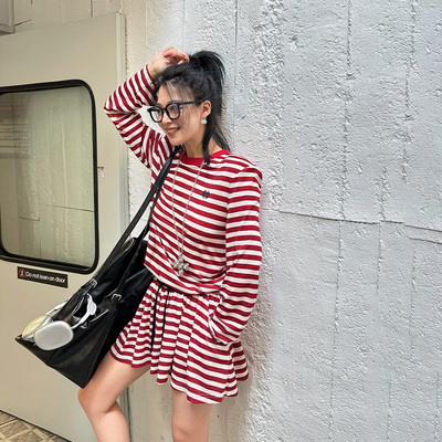 LEDIMWANG美式撞色条纹两件套