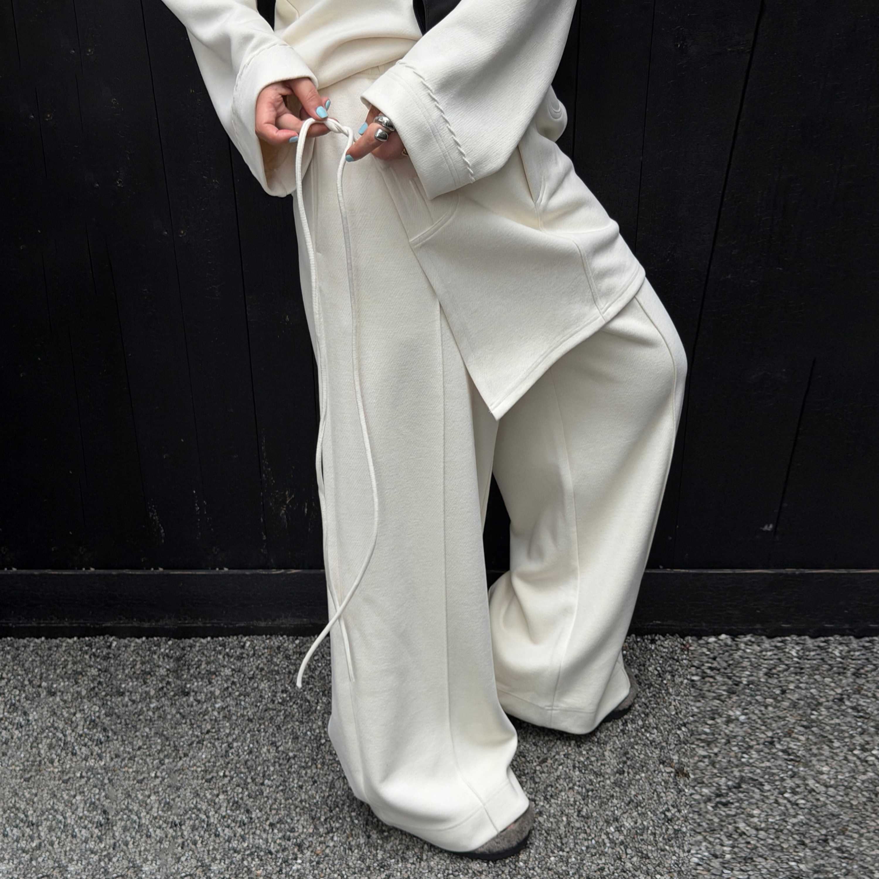 LEDIM WANG黑标/迪木尔风搭片休闲裤女宽松直筒阔腿长裤25冬新款