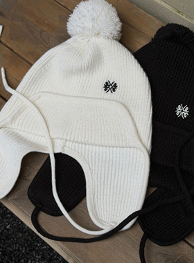 LEDIM WANG红标/氛围感趣味雷锋针织帽女新款黑/白色百搭2025秋冬