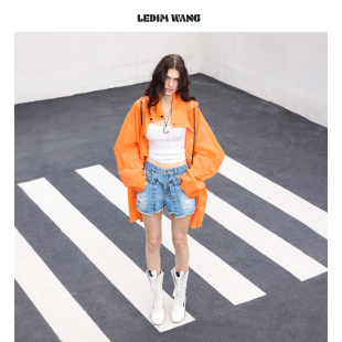 LEDIM 防晒衣廓形冲锋衣外套女款 26早春新款 橘色休闲上衣 WANG时尚