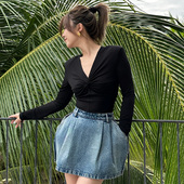 LEDIM WANG复古花苞牛仔半裙女百搭合身时尚 小短裙小众设计高级感