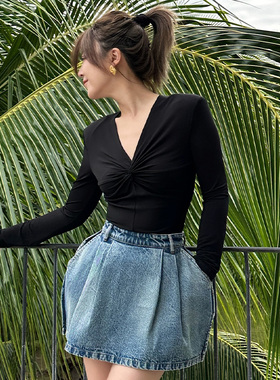 LEDIM WANG复古花苞牛仔半裙女百搭合身时尚小短裙小众设计高级感