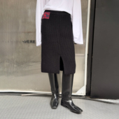 粗针针织直筒半身裙女开叉肌理感中裙25秋冬新款 LEDIM WANG黑标