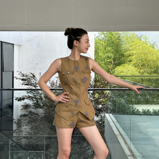 WANG 上衣新款 白标系列 无袖 重工钉珠收腰马甲女修身 LEDIM