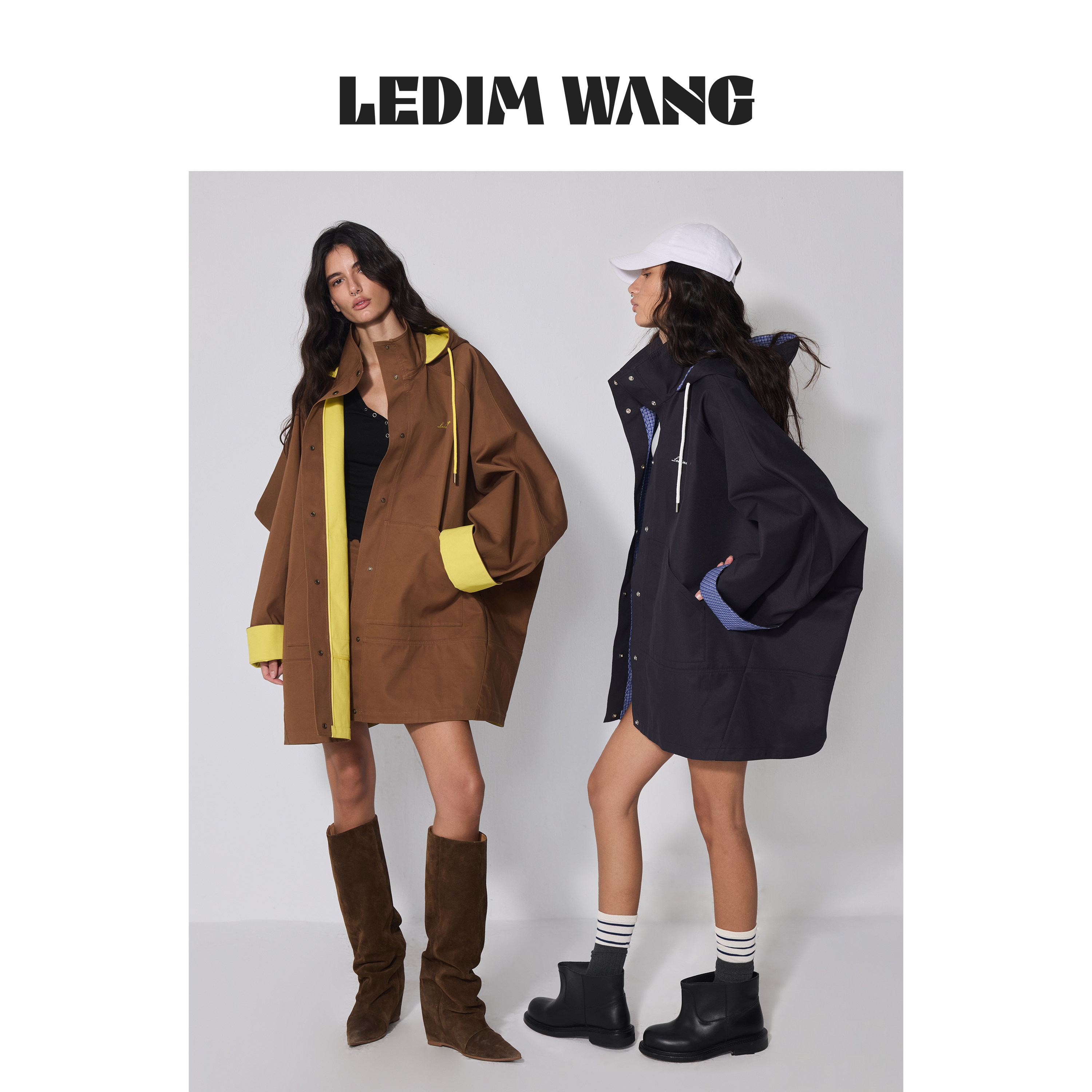 LEDIMWANG双面撞色廓形连帽外套图片