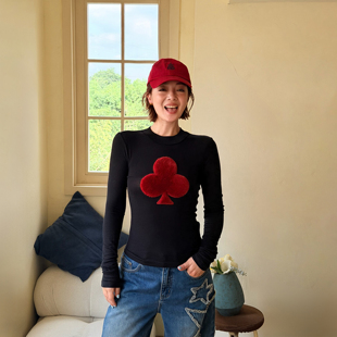 WANG羊毛针织衫 LEDIM 长袖 内搭修身 上衣黑色 打底衫 于文文同款