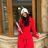 LEDIM 收腰红色上衣 红色外套女2025秋冬新款 WANG红标 摇粒绒修身