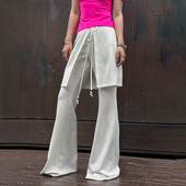 WANG 2025夏季 白标系列 LEDIM 屁帘松紧休闲裤 女白色喇叭裤 新款