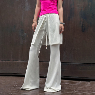 屁帘松紧休闲裤 女白色喇叭裤 夏季 LEDIM 长裤 白标系列 新款 WANG