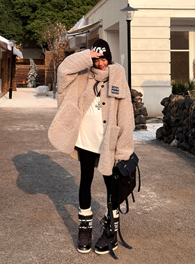 LEDIM WANG水貂灰仿羊羔毛皮草女轻奢感皮毛一体外套围巾25冬新款