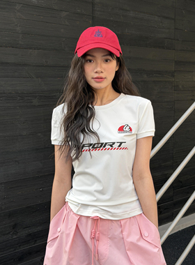 LEDIM WANG运动感修身T恤女印花白色短袖百搭上衣2026春夏新款