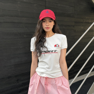 百搭上衣2026春夏新款 T恤女印花白色短袖 WANG运动感修身 LEDIM