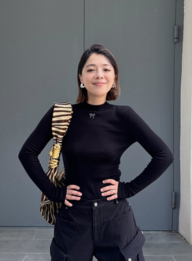 LEDIM WANG黑标/烫钻修身毛针织衫女25冬新款黑色长袖内搭打底衫